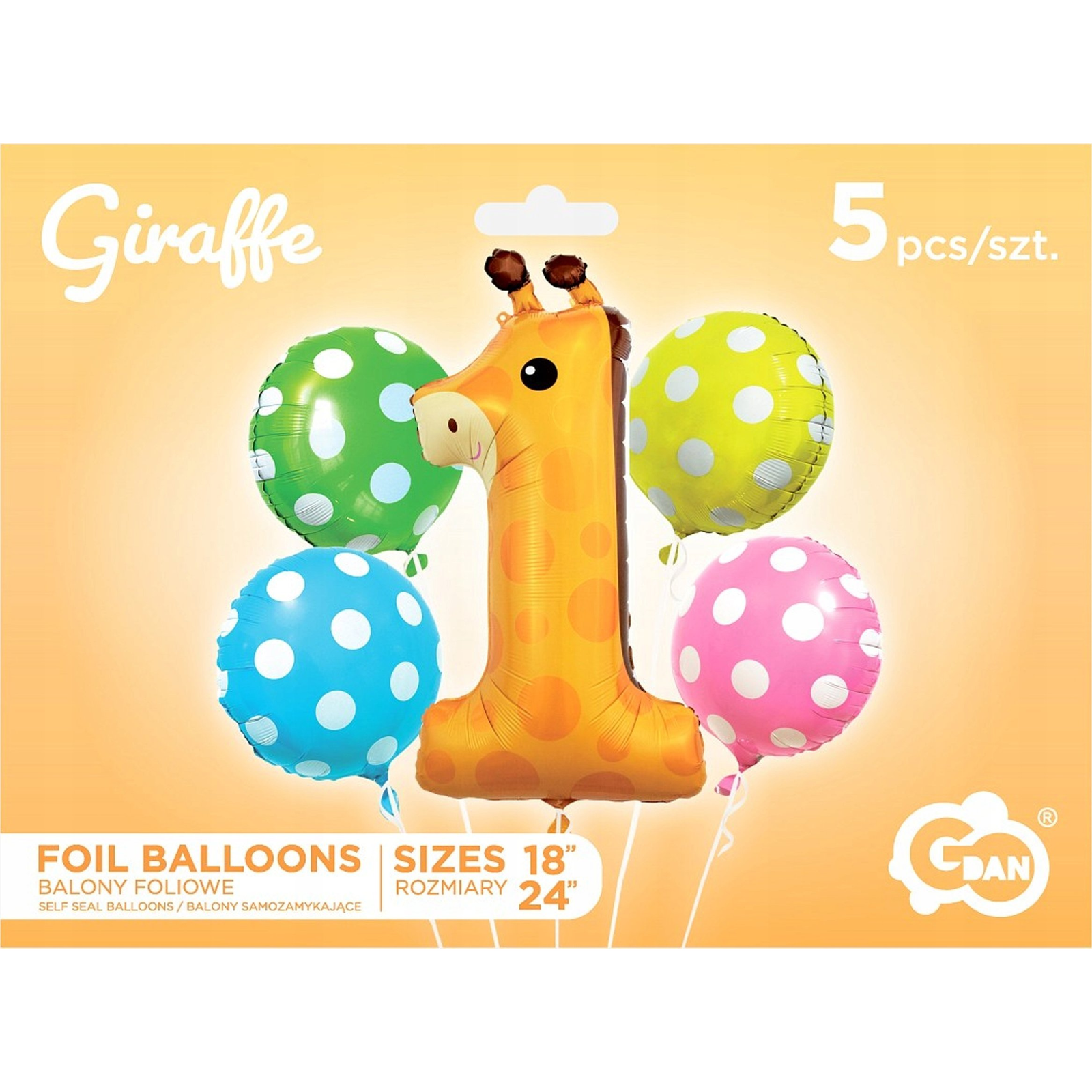 Zsiráf Mintájú Fólia Lufi Csokor 1. Születésnapra - 5 db (BZ-HZR1)