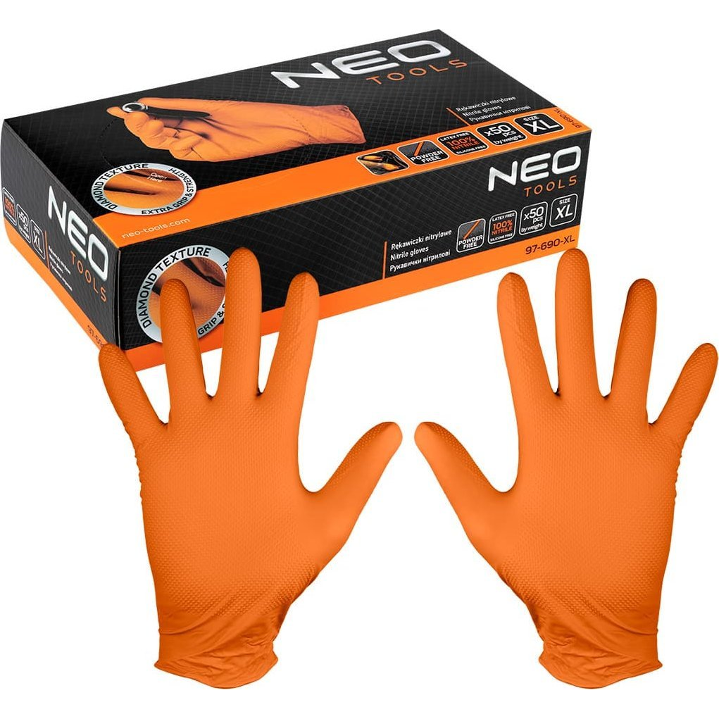 NEO 97-690-XL Munkakesztyű, Perforált Nitril, Narancssárga, 50db, XL (97-690-XL)