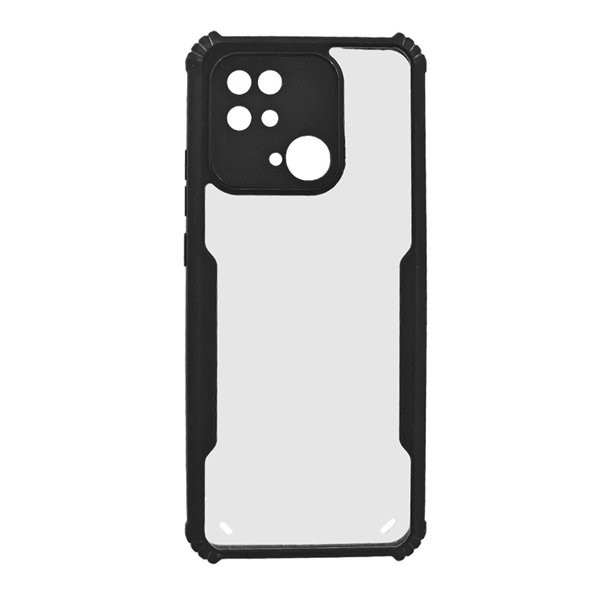 Xiaomi Redmi 10C, Szilikon tok, közepesen ütésálló, légpárnás sarok, akril hátlap, Anti-Drop Case, átlátszó/fekete (5903396269103)