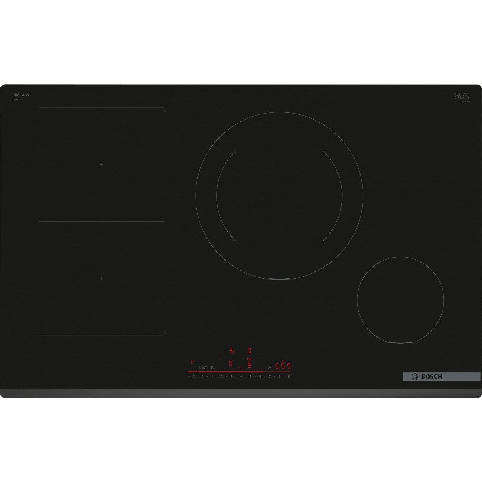 Bosch Serie 6 PVS831HB1E főzőlap Fekete Beépített 80 cm Zónás indukciós főzőlap 4 zóna (PVS831HB1E)