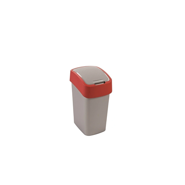 Szemeteskuka, Curver Flip Bin, 25 l, ezüstszürke/piros, kézi nyitású, csuklós fedelű, műanyag, praktikus