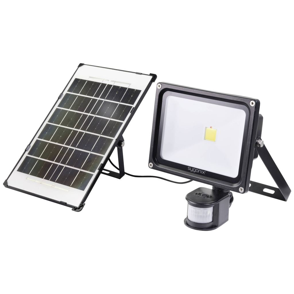 Sygonix Napelemes spot lámpa mozgásjelzővel 30W Semleges fehér Fekete (SY-5461110) (SY-5461110)