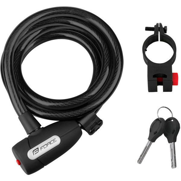 Force Lux Spirálzár + tartó, 180 cm / 12 mm, fekete