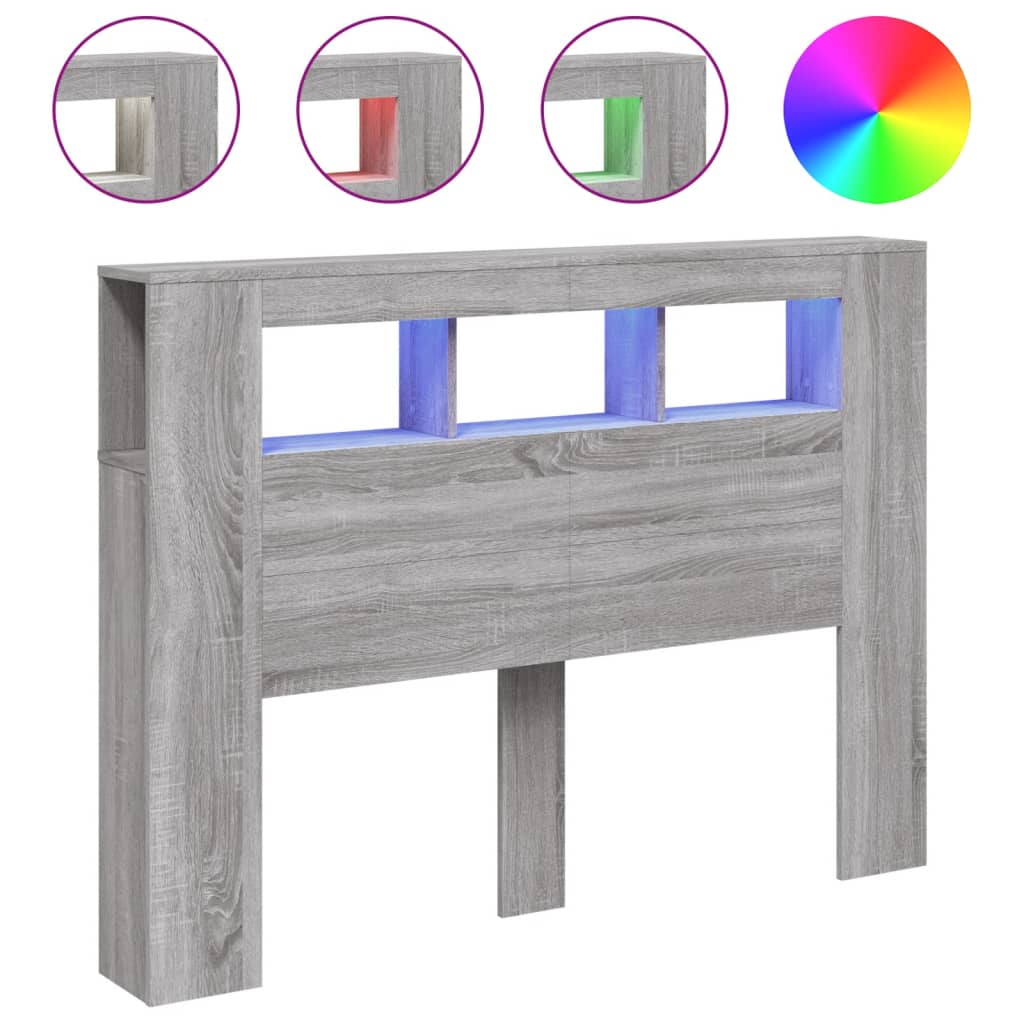 szürke sonoma szerelt fa LED-es fejtámla 140x18,5x103,5 cm (837349)