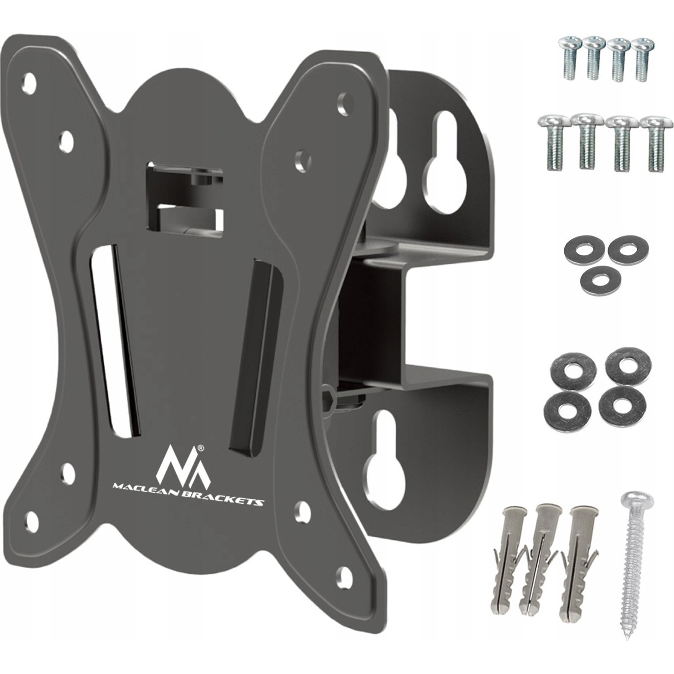 Maclean MC-415 TV Monitor Wall Mount 13"-32" 30kg Tilt Rotate max. VESA 100x100 30kg Black Slim Universal Powder Coated (MC-415)