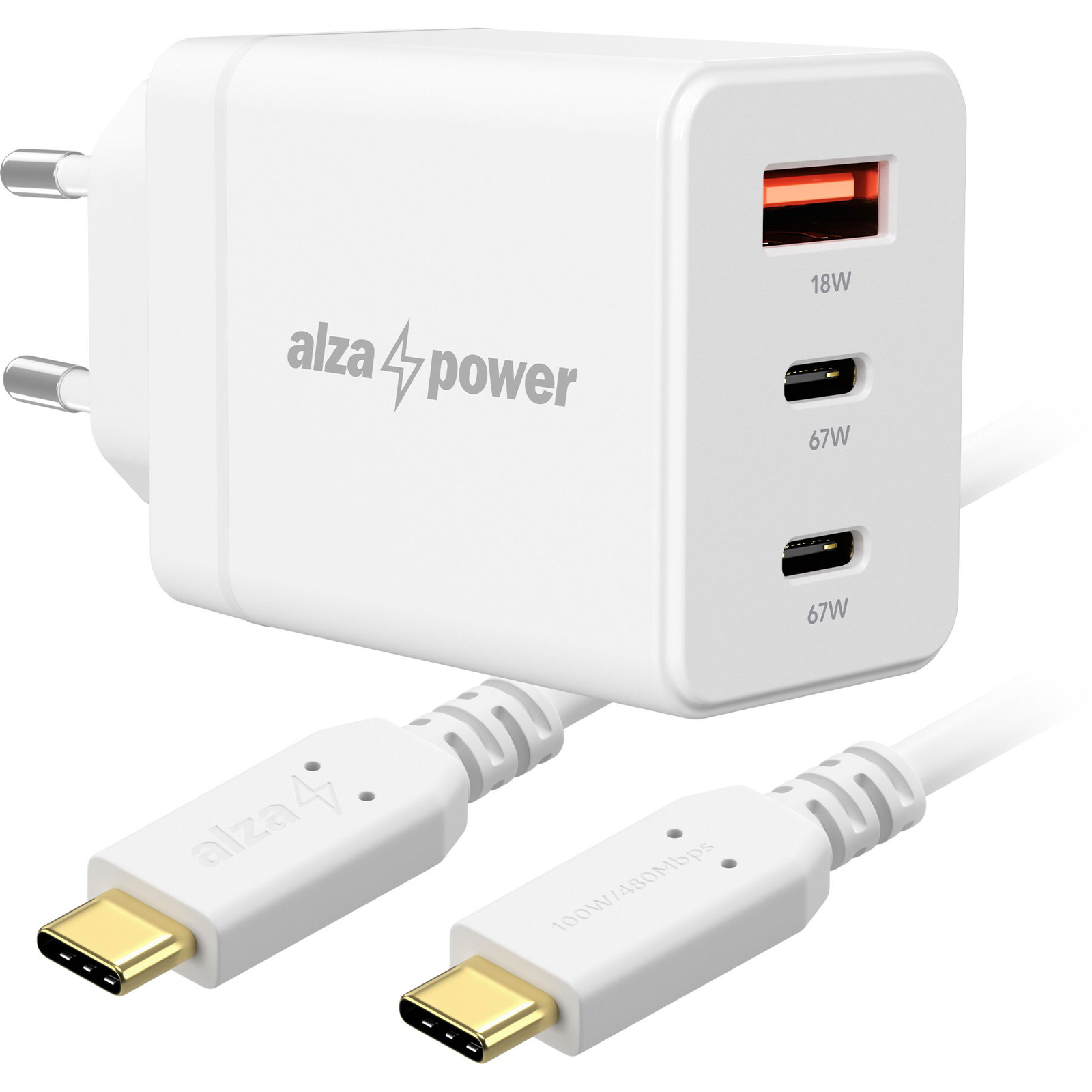 AlzaPower G610CCA Fast Charge 67 W fehér + Core USB-C 2.0 100 W, 2 m, fehér (APW-CCG610CCA-CBTC4020W)