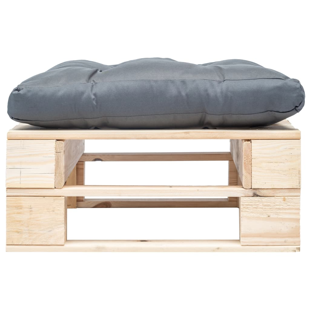 természetes fa kerti raklapzsámoly szürke párnával (277474)