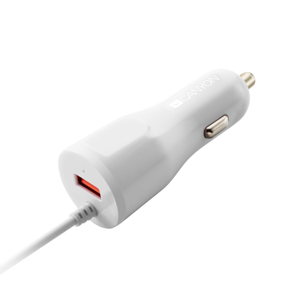 Зарядно за кола Canyon, C-033 2.4A/USB-A built-in Lightning, White