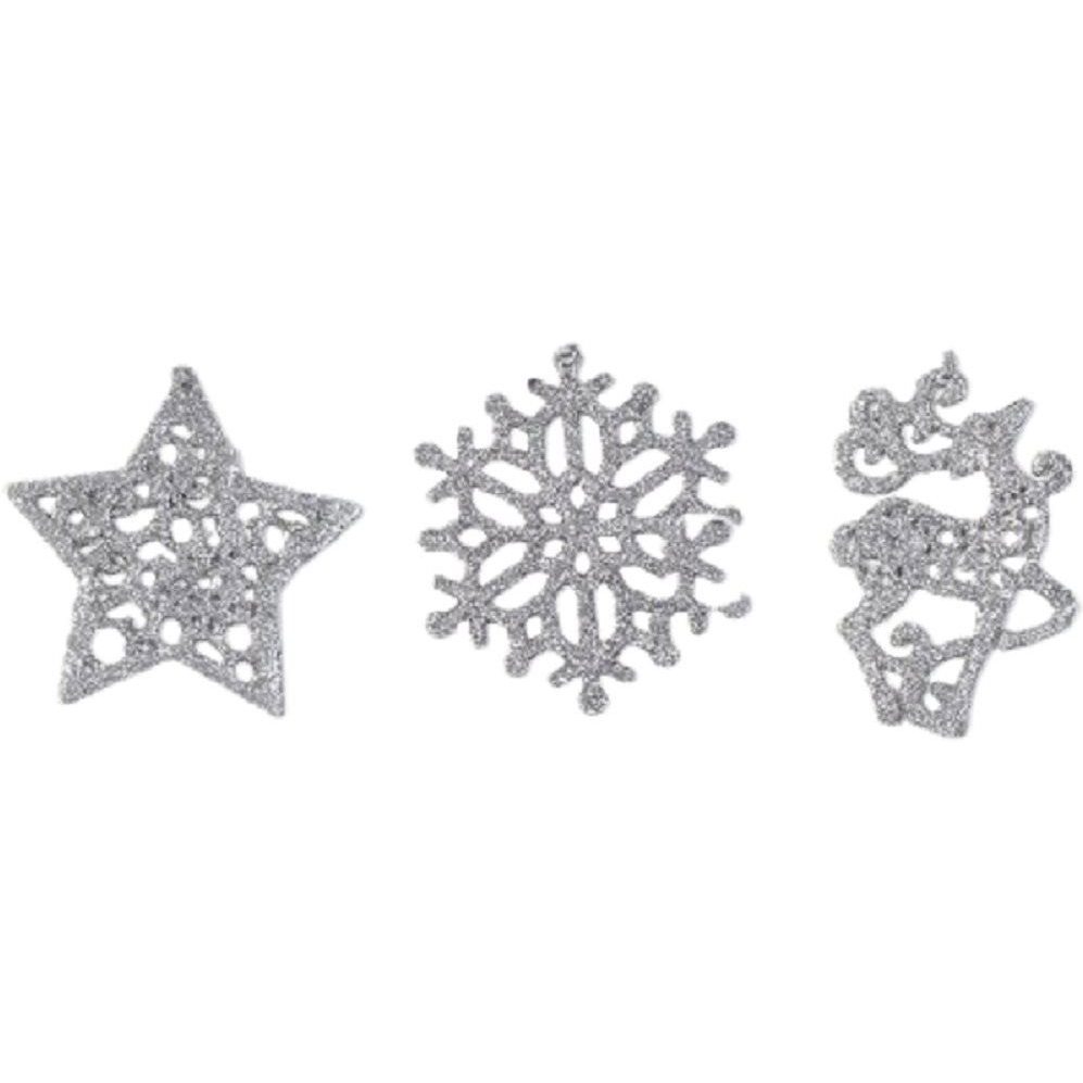 LAALU díszkészlet: ezüst karácsonyi motívumok 10 cm, 3 db (LAU-1877)