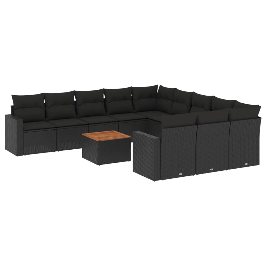 12 részes fekete polyrattan kerti ülőgarnitúra párnákkal (3224347)