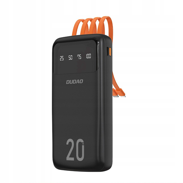 Baterie externă Dudao K6Pro+ 20000 mAh, cu 3 cabluri integrate, negru