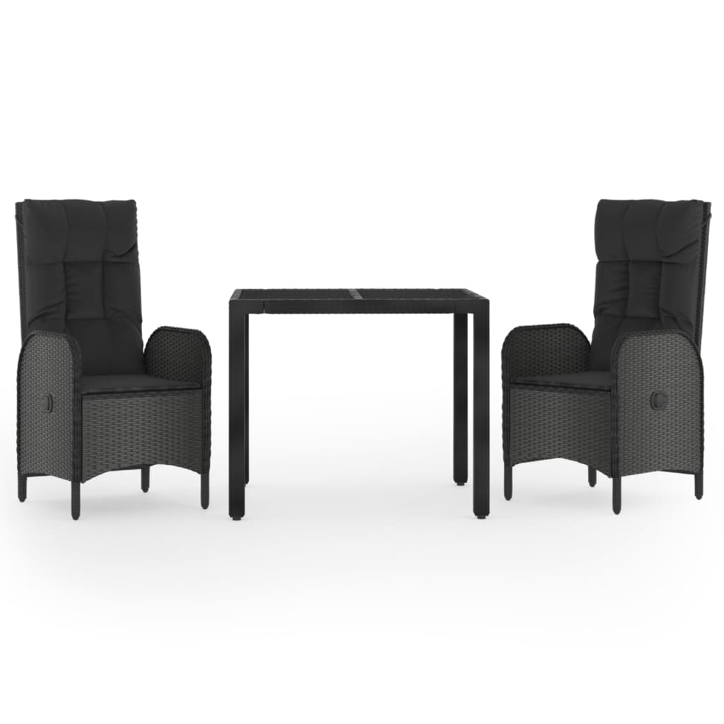 3 részes fekete polyrattan kerti étkezőgarnitúra párnákkal (3185053)
