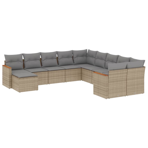 Set canapele de grădină cu perne, 11 piese, bej, poliratan