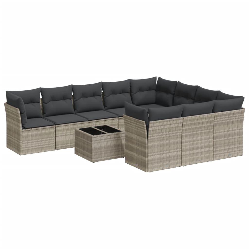 11 részes világosszürke polyrattan kerti ülőgarnitúra párnákkal (3250071)