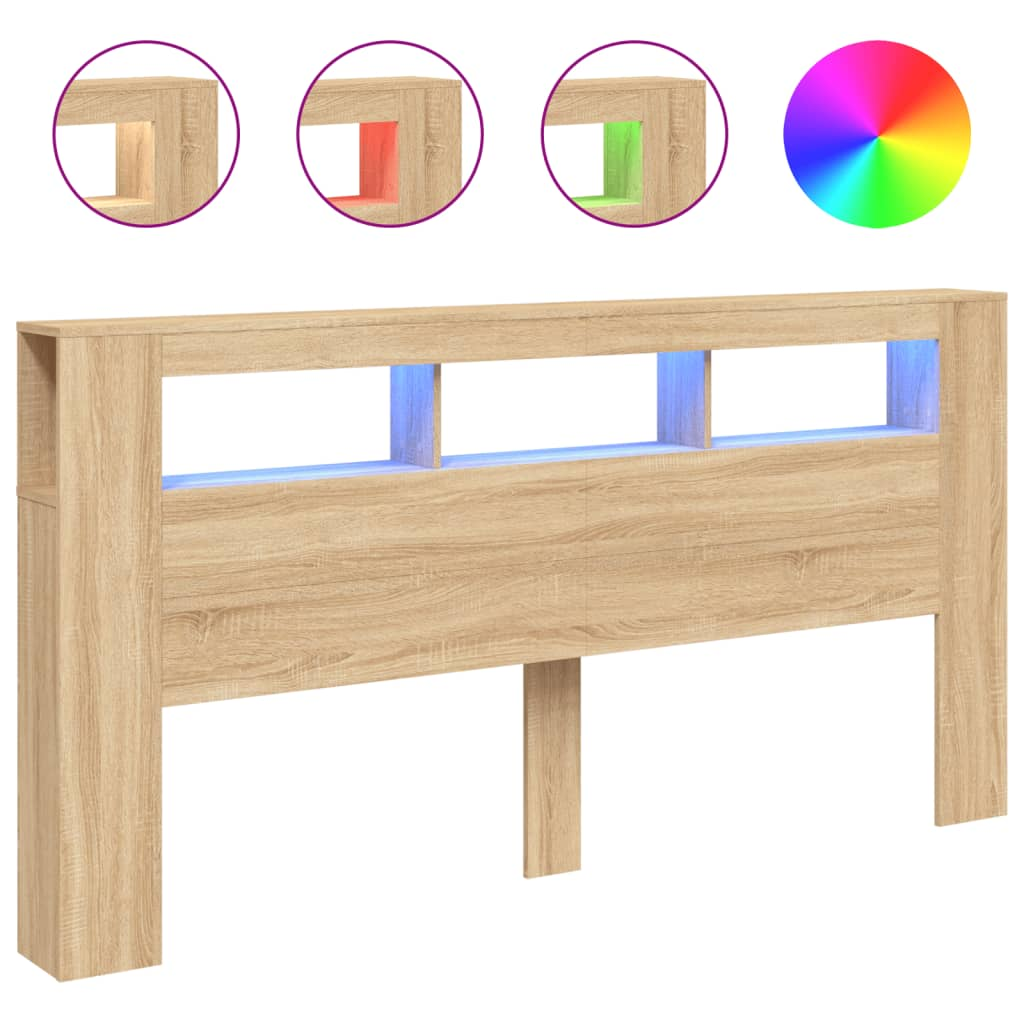 sonoma-tölgy színű szerelt fa LED-es fejtámla 200x18,5x103,5 cm (837367)