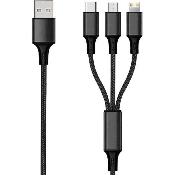 2GO 3in1 USB Ladekabel Micro-USB,Lightn.,USB-C Nylon 3m sw (797154)