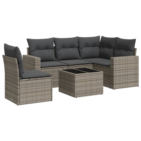 6 részes szürke polyrattan kerti ülőgarnitúra párnákkal
