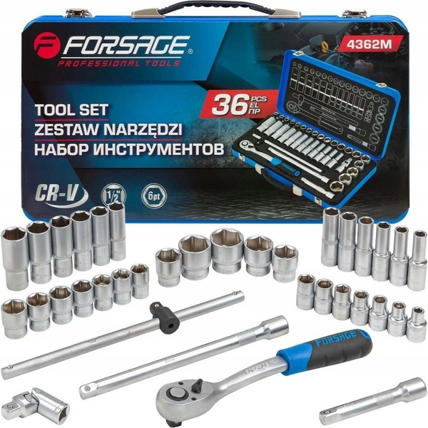 Zestaw narzędzi Forsage Zestaw narzędzi 1/2" 36el. (8-32mm) (6-kątnych)