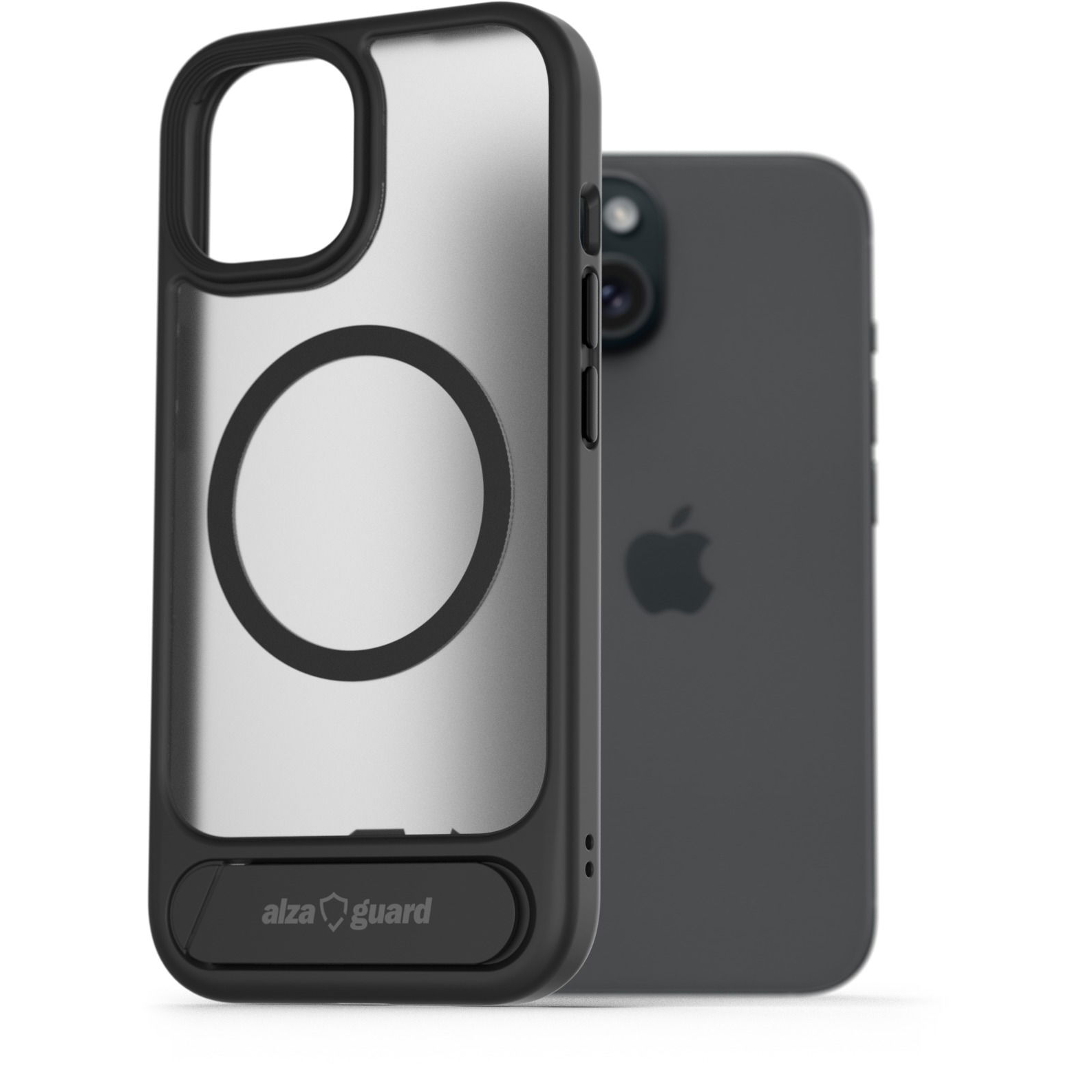 AlzaGuard Matte Case with Stand Compatible with MagSafe for iPhone 15 fekete tok (AGD-PCH00017B)