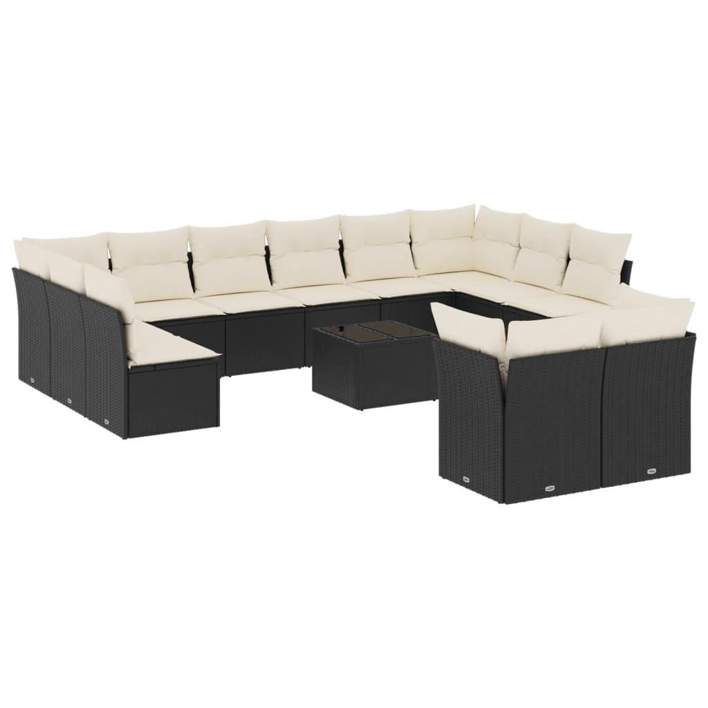 13 részes fekete polyrattan kerti ülőgarnitúra párnákkal (3218436)