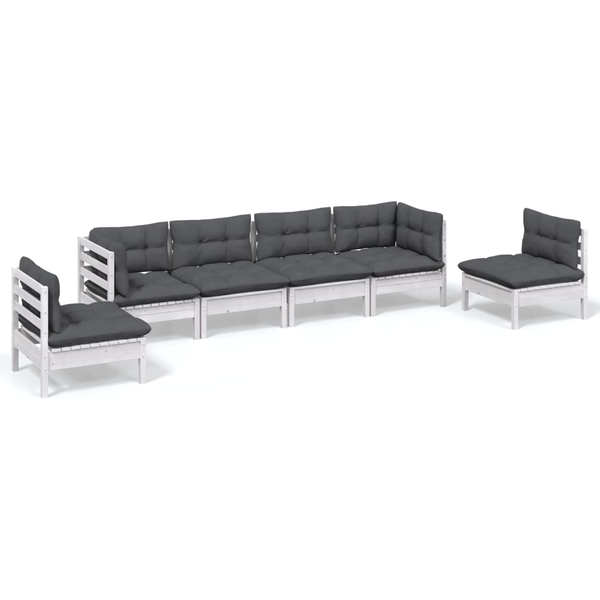 Градински Лаундж Комплект vidaXL, Дърво, Бял, 63,5 x 63,5 x 62,5 см, 6 бр