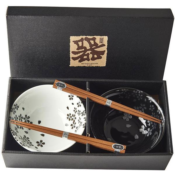 Made In Japan Silver Sakura Tálkészlet pálcikákkal, 400 ml, 2 db