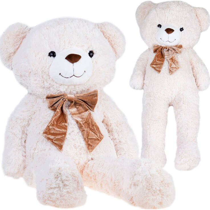 Nagyméretű Fehér Plüss Mackó Barna Masnival - 110 Cm Magas ( )