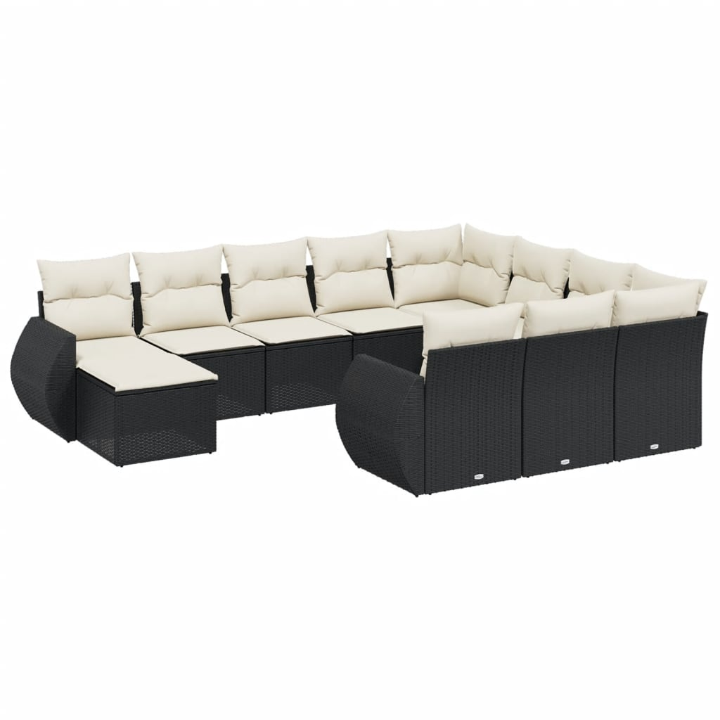 11 részes fekete polyrattan kerti ülőgarnitúra párnákkal (3257519)