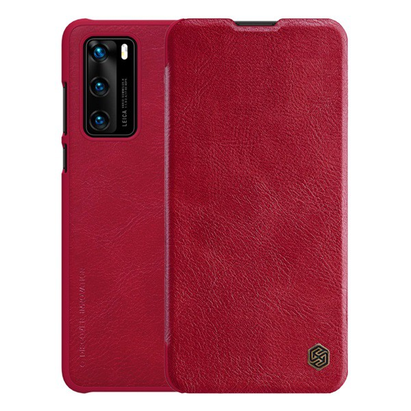 NILLKIN QIN tok álló, bőr hatású (FLIP, oldalra nyíló, bankkártya tartó) PIROS [Huawei P40] (5996457943760)