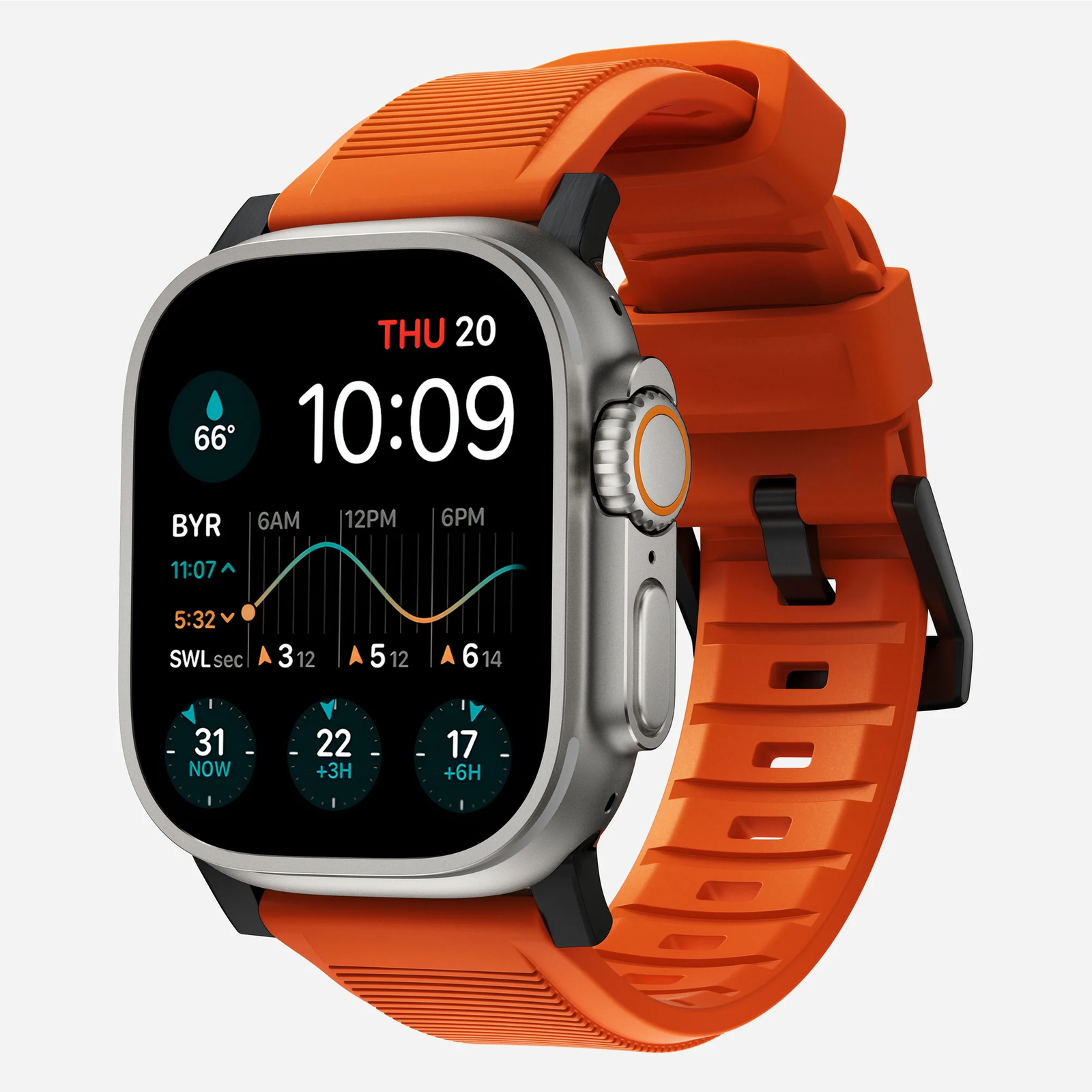 Nomad Rugged Apple Watch S4/S5/S6/S7/S8/S9/SE/Ultra Szíj 42/44/45/49mm - Narancs/Fekete (NM01217985)