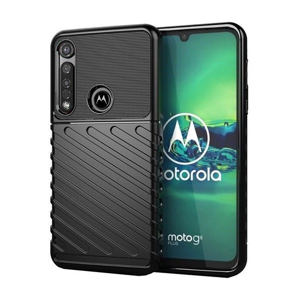 Motorola Moto G8 Plus, Szilikon tok, közepesen ütésálló, domború csíkos minta, fekete (G92957)