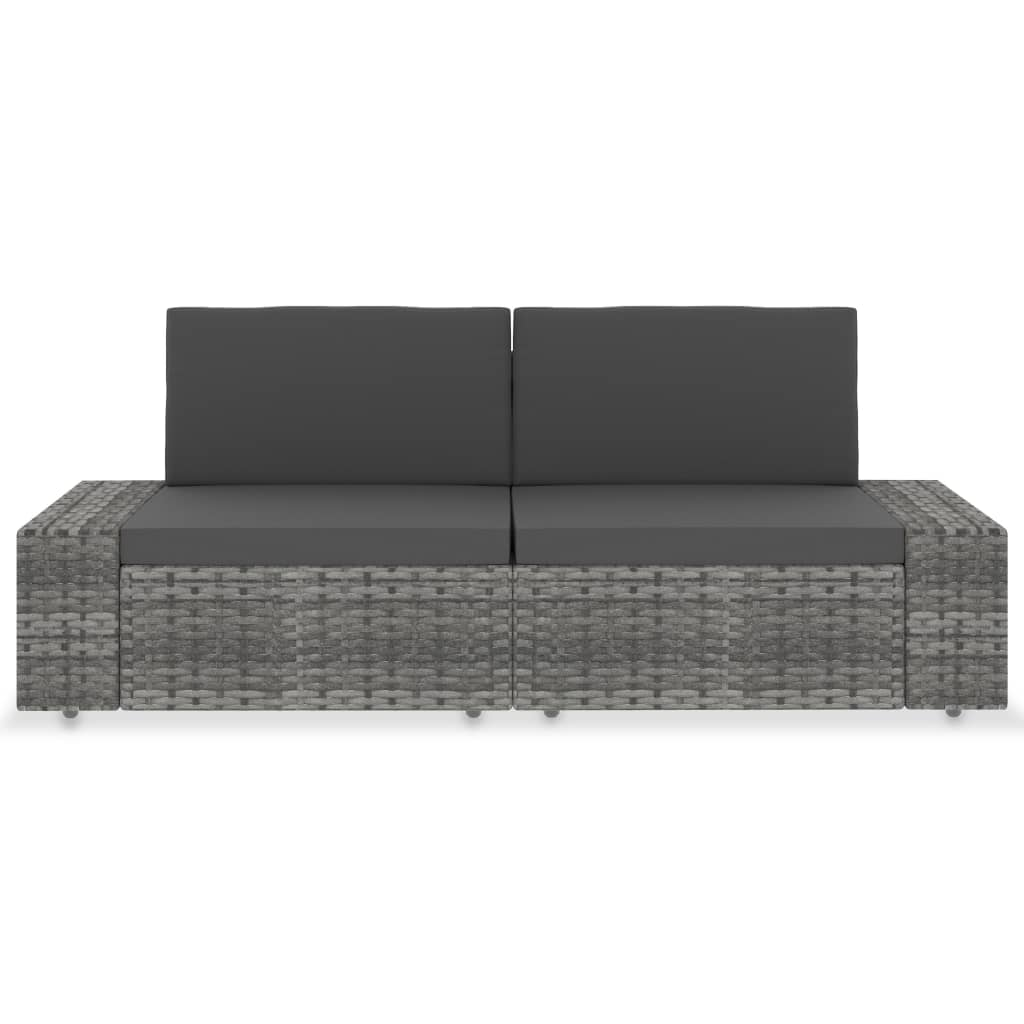 2 személyes szürke elemes polyrattan kanapé (49525)