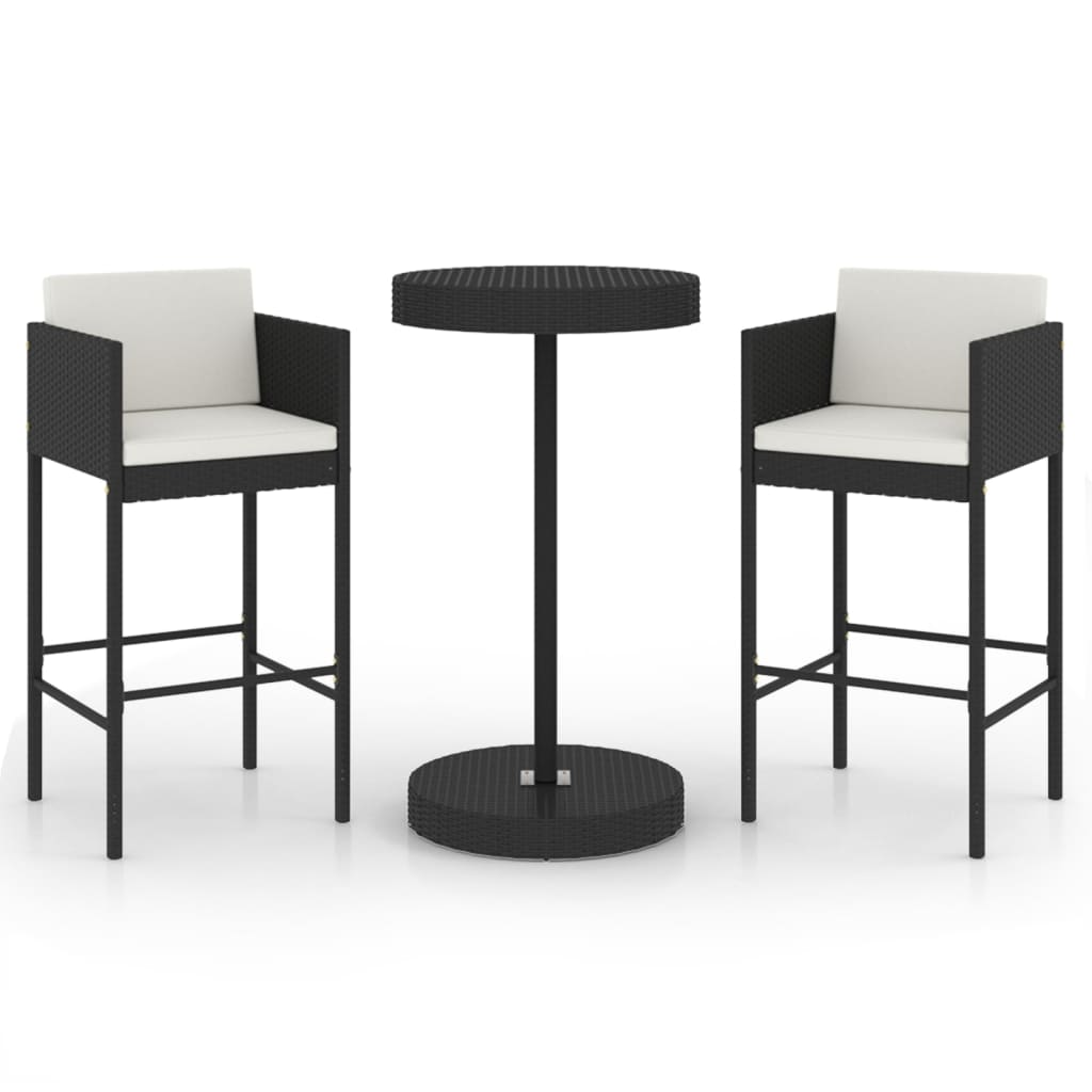 3 részes fekete polyrattan kültéri bárszett párnákkal (3094772)