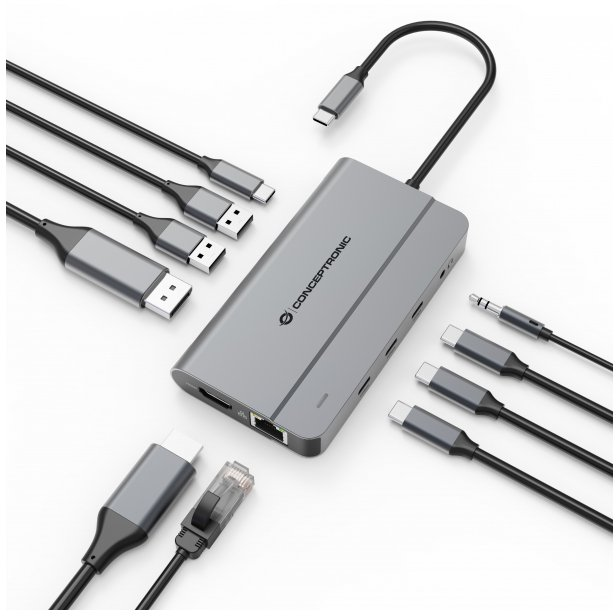 Conceptronic DONN34G dokovacia stanica a replikátor portov Kábel USB 3.2 Gen 2 (3.1 Gen 2) Type-C Šedá