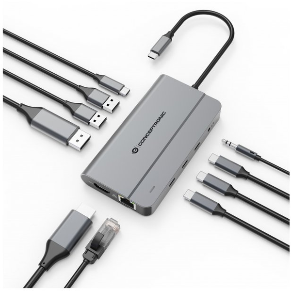 Conceptronic DONN34G dockingstation Ledningsført USB 3.2 Gen 2 (3.1 Gen 2) Type-C Grå