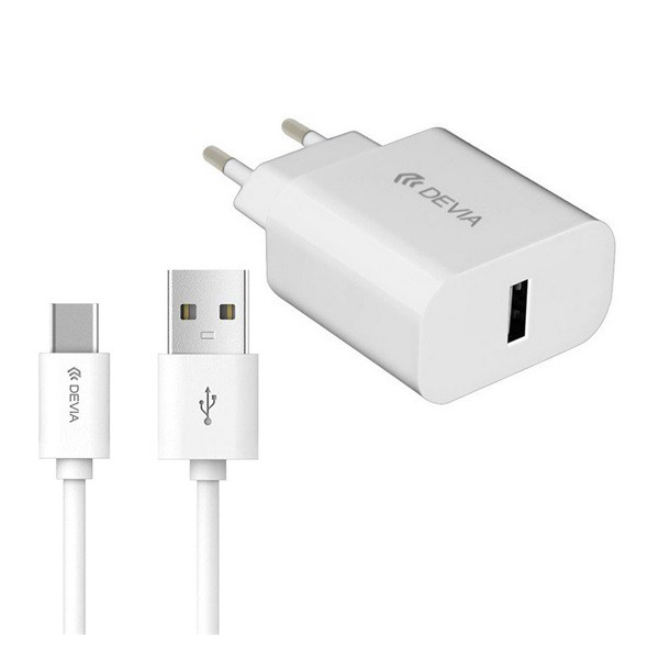 Devia зарядно usb букса, 10w + type-c кабел, бяло