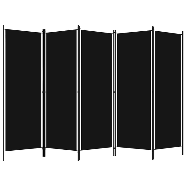 Paravan de cameră cu 5 panouri, negru, 250 x 180 cm