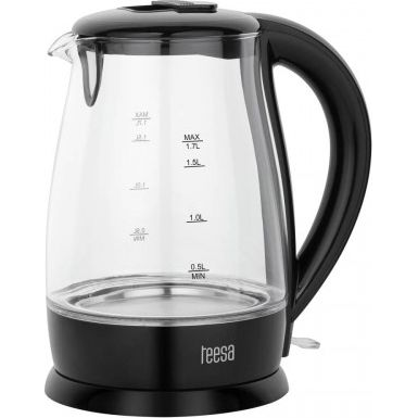 Teesa TSA1511B Електрическа кана, стъкло, 2200 W, 1,7 L, черно