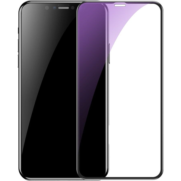 Baseus Baseus 2x szkło na cały ekran Full Screen z ramką 0.3mm 9H Anti-bluelight iPhone 11 / iPhone XR + pozycjoner czarny (SGAPIPH61S-KD01) uniwersalny