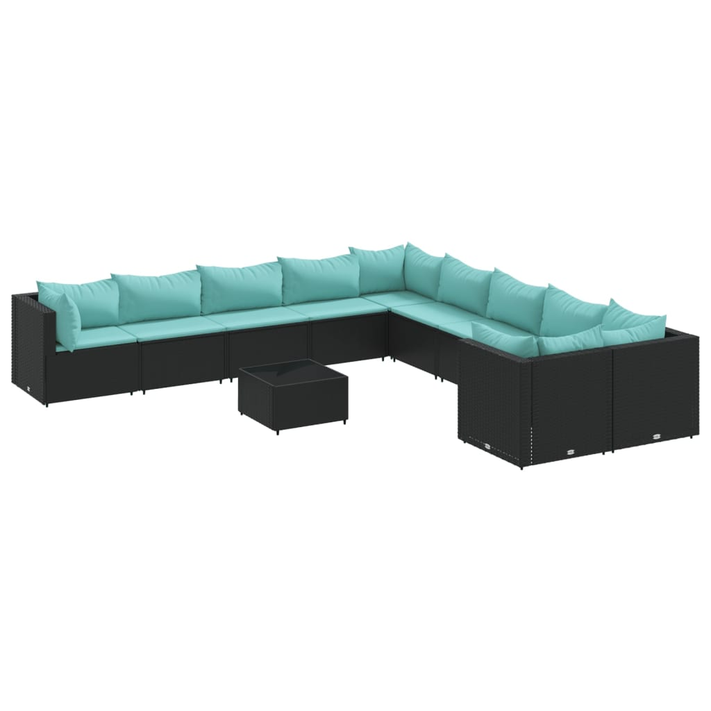 11 részes fekete polyrattan kerti ülőgarnitúra párnákkal (3308356)