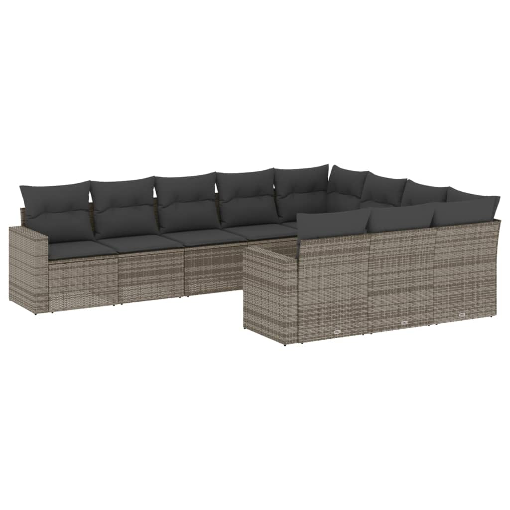 10 részes szürke polyrattan kerti ülőgarnitúra párnákkal (3251827)