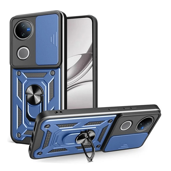 Defender szilikon telefonvédő (ütésállóság, tartógyűrű, kameravédő) SÖTÉTKÉK Vivo V50 "Gigapack csomagolás" (GP-171478)