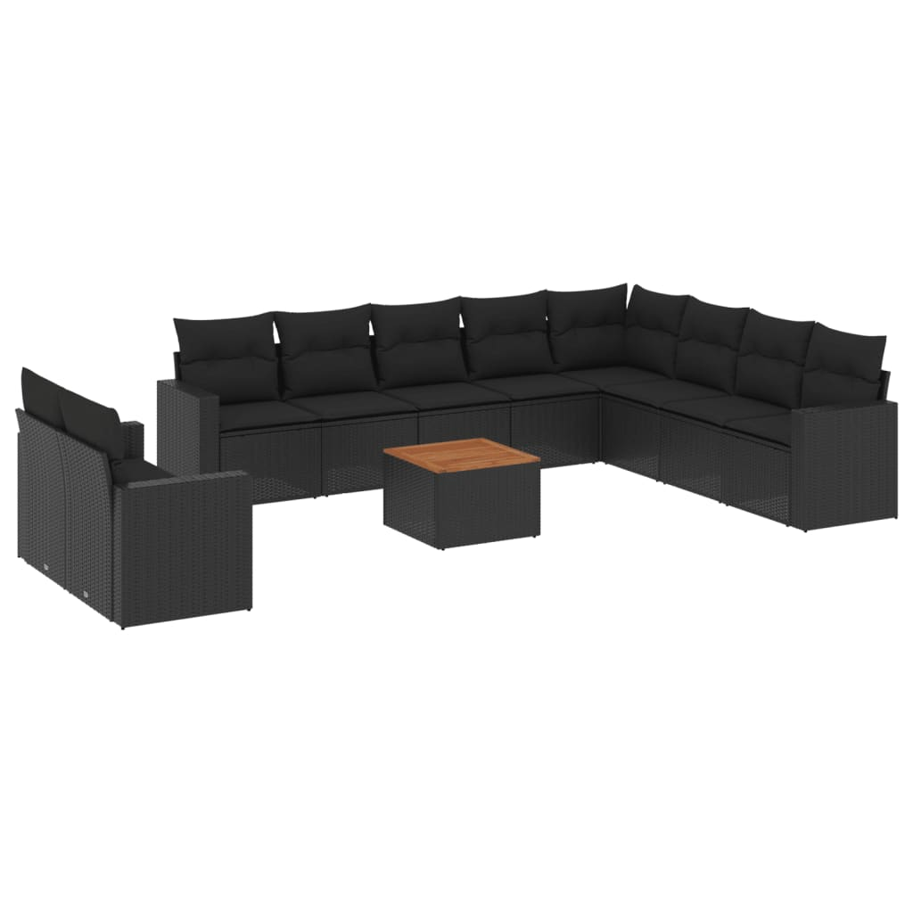 11 részes fekete polyrattan kerti ülőgarnitúra párnákkal (3256524)