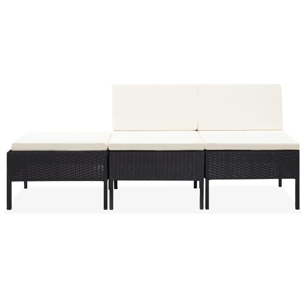 3 részes fekete polyrattan kerti ülőgarnitúra párnákkal (48956)