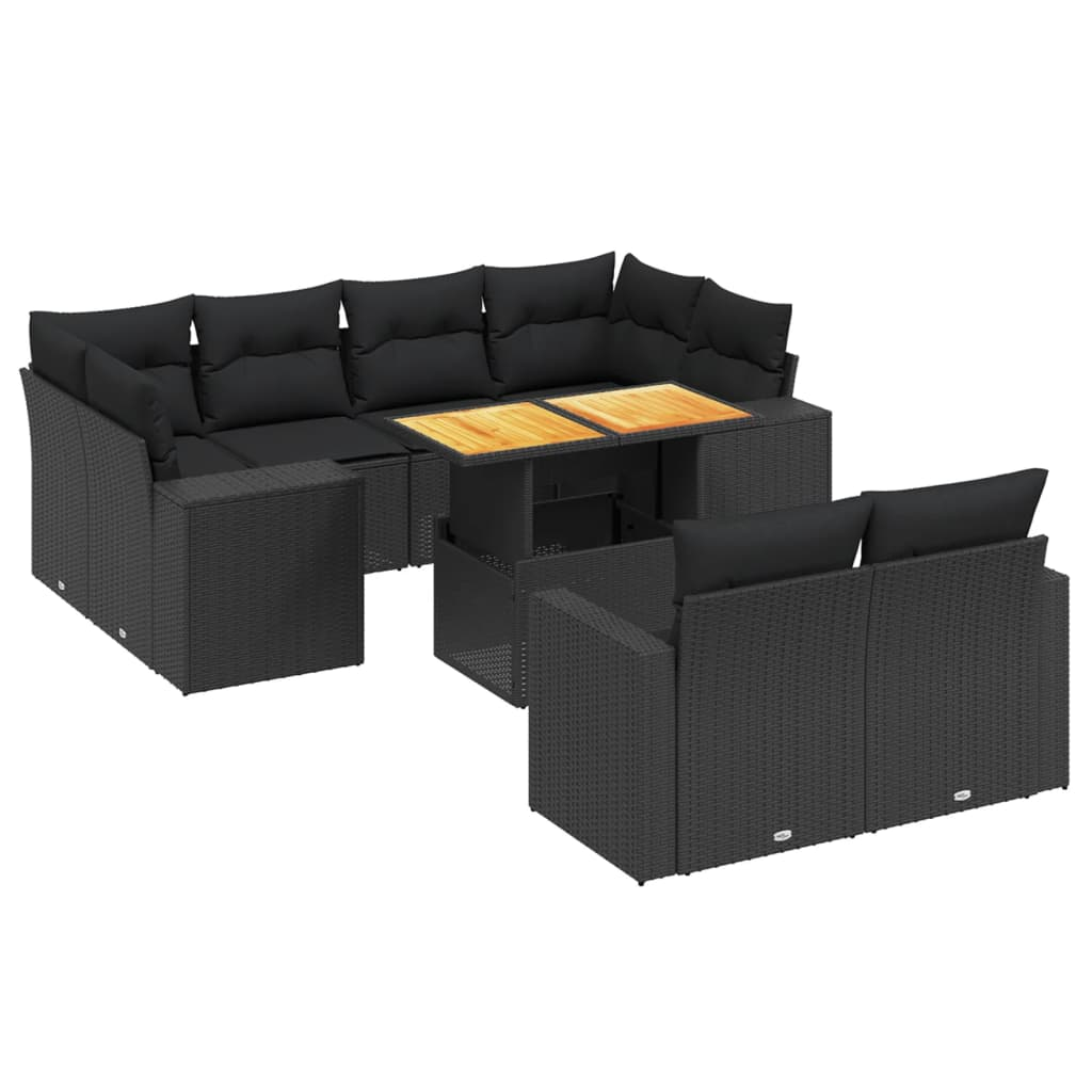 11 részes fekete polyrattan kerti ülőgarnitúra párnákkal (3274588)