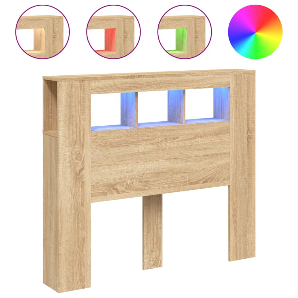sonoma-tölgyszínű szerelt fa LED-es fejtámla 120x18,5x103,5 cm (837339)