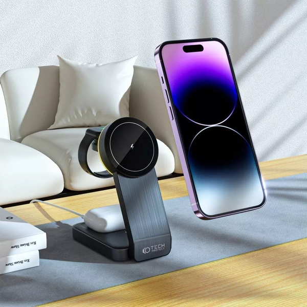 Ładowarka Tech-Protect Ładowarka bezprzewodowa MagSafe Tech-Protect Qi15W-A28 3in1 Magnetic Wireless Charger Black