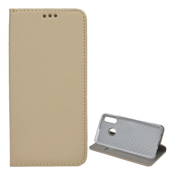 Tok álló, bőr hatású (FLIP, oldalra nyíló, asztali tartó funkció, rombusz minta) ARANY [Samsung Galaxy A20s (SM-A207F)] (5996457924066)
