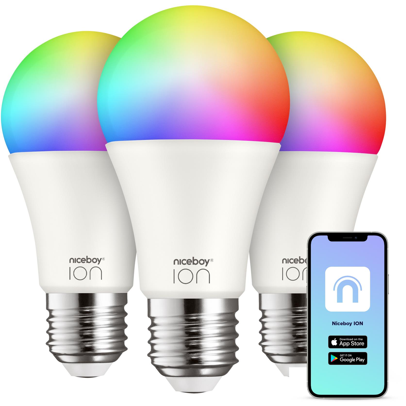 Niceboy ION SmartBulb RGB E27, 12 W, szett, 3 db (SC-E27-12W-triple-pack)