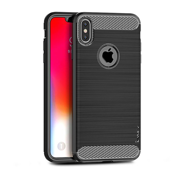 IPAKY szilikon telefonvédő (közepesen ütésálló, szálcsiszolt, karbon minta, logo kivágás) FEKETE [Apple iPhone XS Max 6.5] (5996457810673)